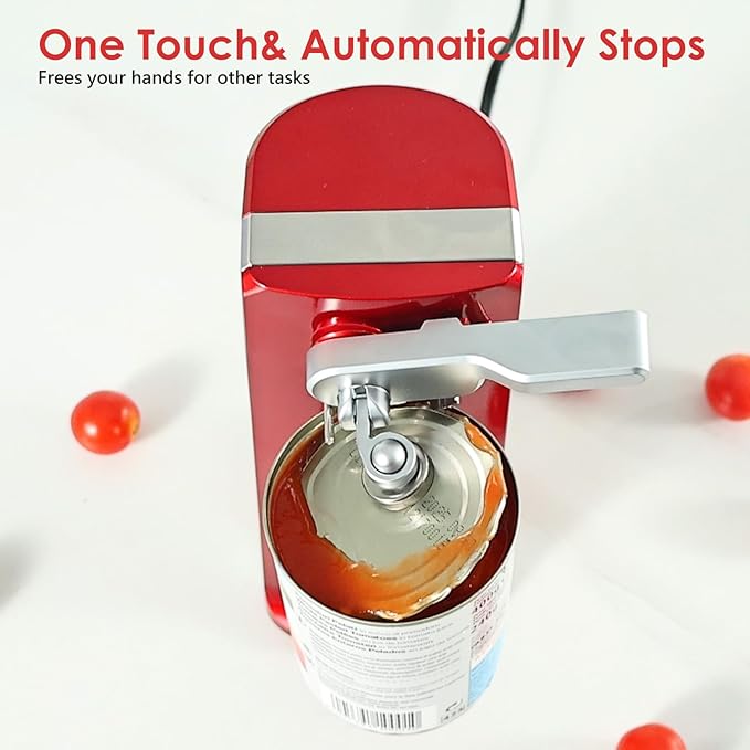 Davivy Electric Can Opener, One Touch Lid Opening, Removable Stainless Steel Cutter and 3-in-1 Design, with Sharpener and Bottle Opener, Red (Red)