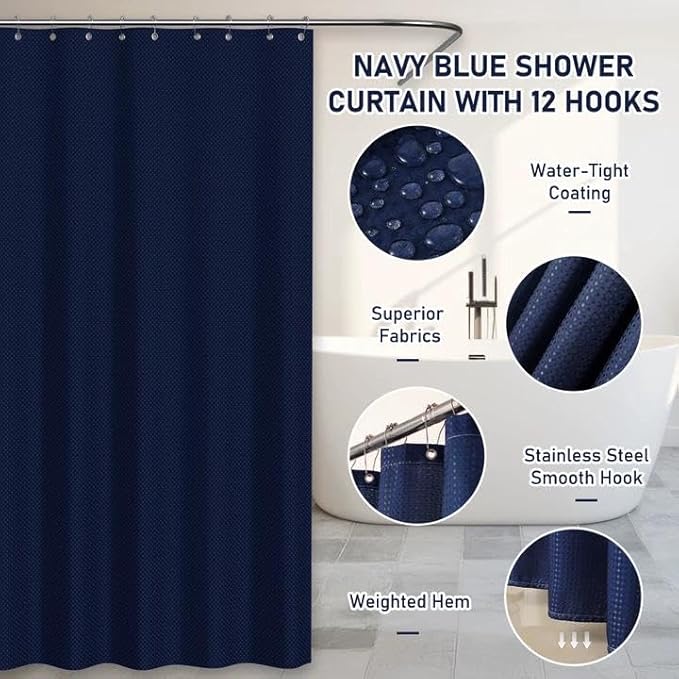 Bathroom Accessory Set - Navy Blue Bathroom Set, 27PC Bathroom Accessories Set, Bathroom Sets with Shower Curtain and Rugs, Mini Trash Can, Toilet Brush, Trash Can & Soap Dispenser