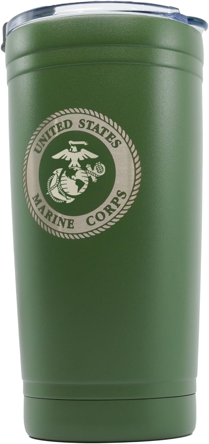 Military Gift Shop 20oz Marine Corps Tumbler – Double Wall Vacuum Insulated Stainless Steel | USMC 20oz Tumbler Green