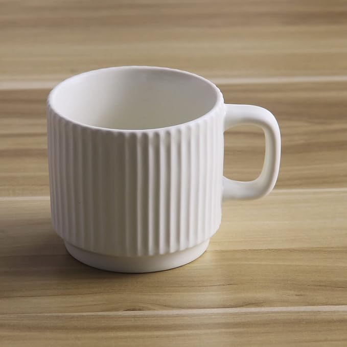 Stackable Coffee Mugs Set of 4, 7 OZ Espresso Ceramics Cups for Latte Cappuccino Cocoa with Handle, Beige