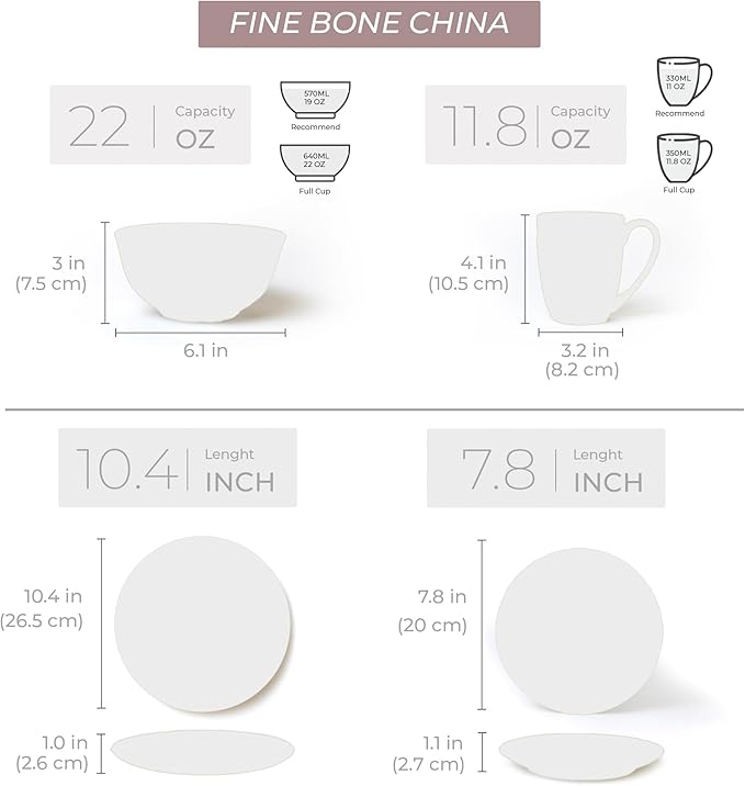 Purple Plates and Bowls Sets Dishes Set for 4, Ceramic Plates and Bowls Set, Service for 4, Bone China Dinnerware Set Salad Dessert Plates, and Cereal Bowls Set, Microwave safe by KOKEN