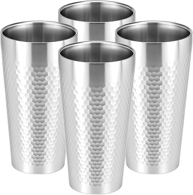 QWORK Stainless Steel Insulated Tumblers, 19 oz 4 Pack Stackable Water Tumblers, Double Wall Metal Cup, Diamond-Patterned