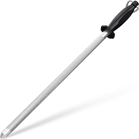Utopia Kitchen Knife Sharpener Rod 12 Inch, Professional Honing Rod for Knife Sharpening with Hanging Hook, Black