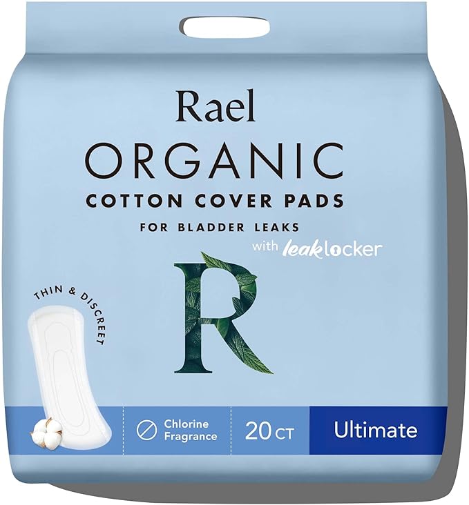 Rael Incontinence Pads for Women, Organic Cotton Cover, Postpartum Essential, Heavy Absorbency, Bladder Control, 4-Layer Core with Leak Guard Technology, Long Length (Ultimate, 20 Count)