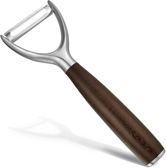 Serrated Blade Premium Y Type 304 Stainless Steel Multifunctional Kitchen Peeler Real Wood Handle Ultra Sharp Blade Vegetable Potato Apple(Carbonized Wood)
