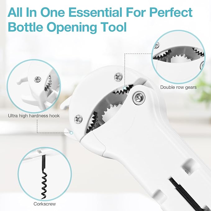 Jar Opener Bottle Opener and Lid Opener for Seniors with Arthritis, Weak Hands, Multi 7 in 1 Retractable Magnetic Can Opener, Original Kitchen Wine Opener Gadgets (White)