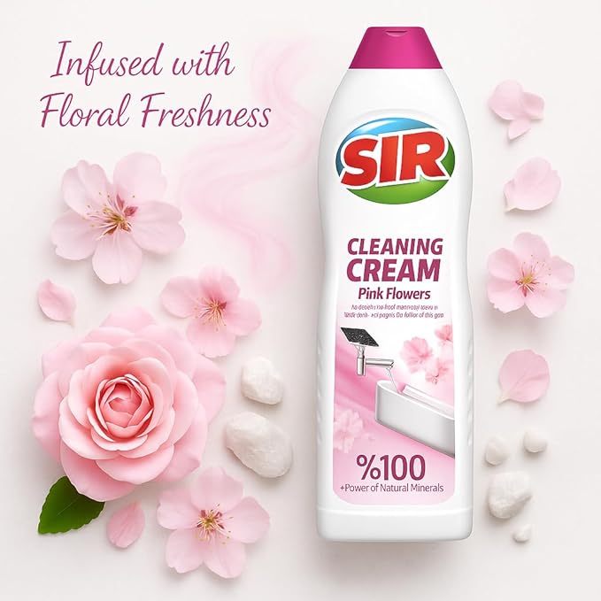 Tribello Multipurpose Surface Cleaner Cream for Kitchen & Bathroom, 100% Dirt Removal with Natural Cleaning Particles - Large 735ML / 25OZ (Pink Flowers)