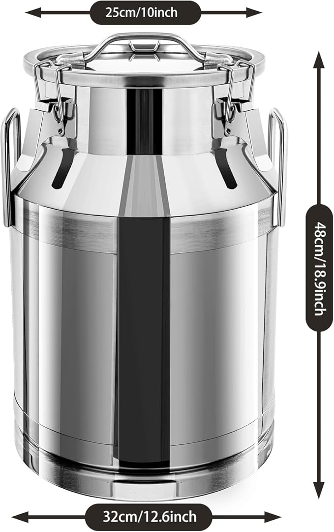 Milk Can Stainless Steel Containers with Lids Old Fashion Milk Jug Metal Bucket with Practical Handles, Sealed Bucket for Milk Water Wine Honey Oil Rice Tea Beans Grains (30L/7.93Gal)