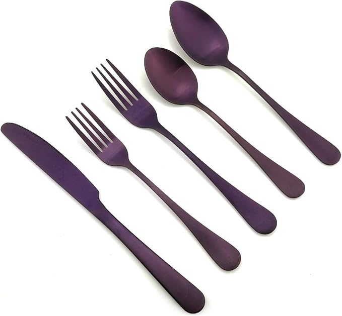 20-Piece Stainless Steel Flatware Set, Matte Finish Colorful Purple, Service for 4