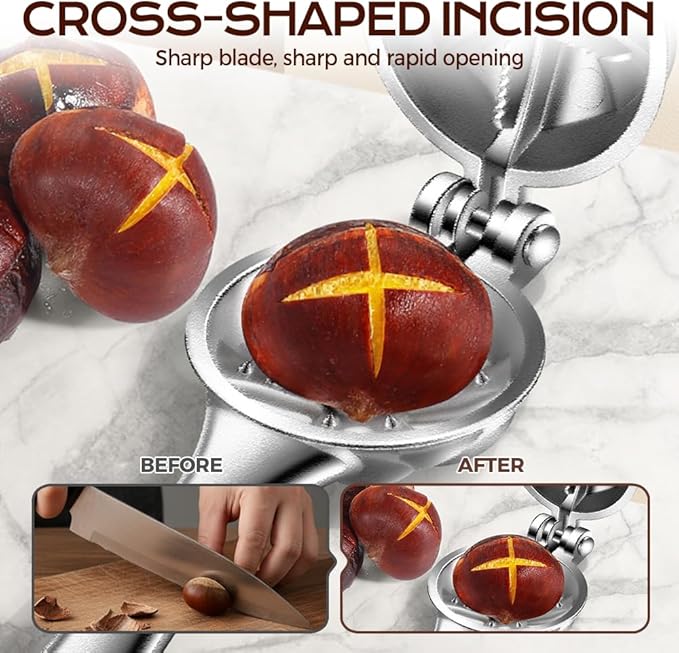 Chestnut Cutter Tool, Aluminum Alloy Chestnut Peeler with Ergonomic Handle, Multifunction Chestnuts Peeler Nutcracker Opener Clip, for Hazelnut Walnut Pistachio Macadamia Kitchen Nut Opener Tool (2)
