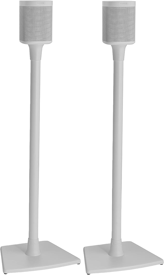 SANUS Speaker Stands Pair for Sonos One, One SL & Play:1 - Premium Fixed Height Speaker Stand w/Built-in Cable Management Channels & Easy 3-Step Install – White, Pair