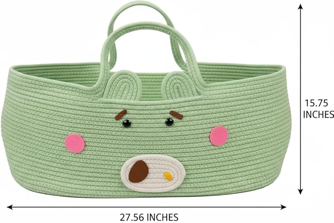 Stylish Foldable Storage Basket with Handles, Natural Woven Cotton Rope Bin for Nursery Organization, Living Room, Travel, and Pet Co-Sleeper 27.56 × 15.75in