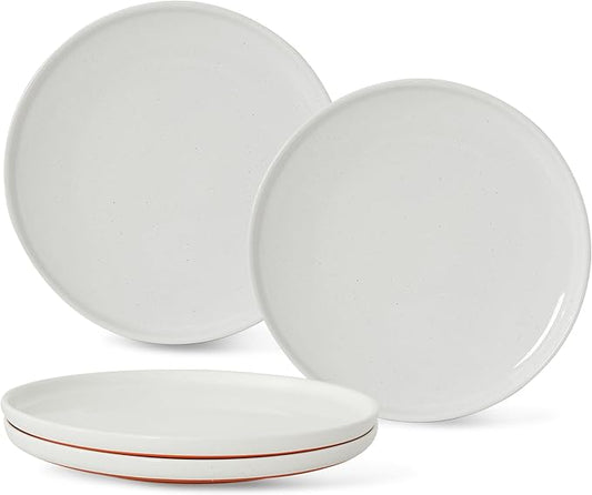 8-Inch Plates Set of 4, Dual Glaze Stoneware Plate, Microwave and Dishwasher Safe, Ceramic Plates for Salads & Desserts, Stardust Glaze White