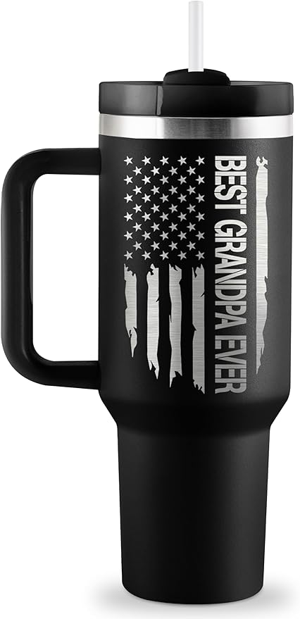 Grandpa Gifts Birthday Gifts for Grandpa Best Grandfather Fathers Day Gift Great Grandfather Birthday Gift from Grandkids 40oz Travel Cup Insulated Tumbler with Handle & Straw