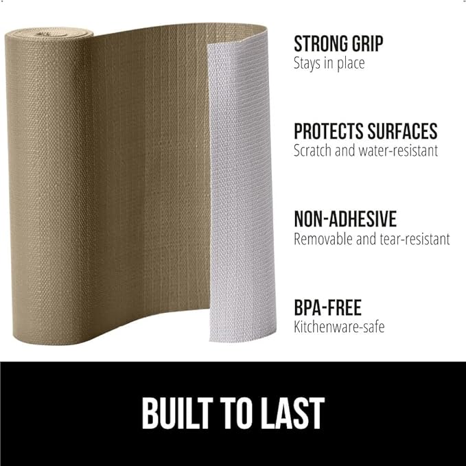 GORILLA GRIP Slip Resistant Drawer and Shelf Liner 2 Pack, Non Adhesive Water Resistant, Easy Clean and Trim, Smooth Surface Liners for Kitchen Cabinet, Shelves, Drawers, Pantry, 12 in x 20 FT, Beige