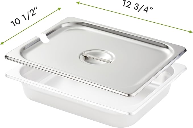 HECMAC 6-Pack 1/2 Size Notched Hotel Pan Cover, Heavy Duty Stainless Steel Solid Steam Table Catering Food Pan Lid with Handle, 23 Gauge