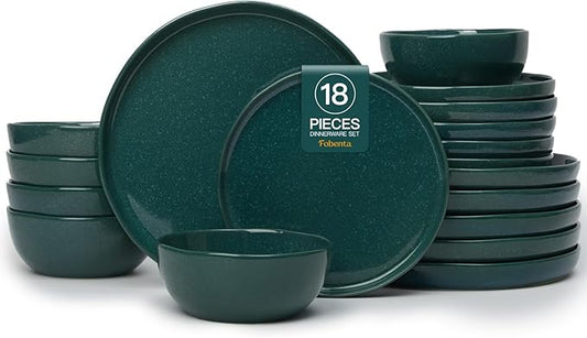 18-Piece Moss Green Plates and Bowls Set,Nature-Inspired Ceramic Dinnerware Sets for 6 – Dish Set for Slow Living & Gentle Rituals