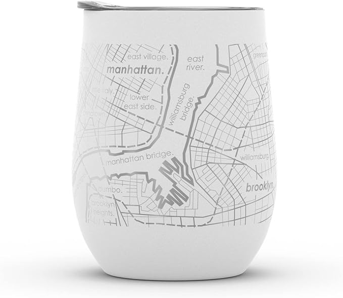 Well Told Engraved New York City Map Insulated Wine Tumbler, Etched Stainless Steel Wine Tumbler (12 oz, White) City Map Insulated Tumbler, Custom Insulated Tumbler, Outdoor Drinkware