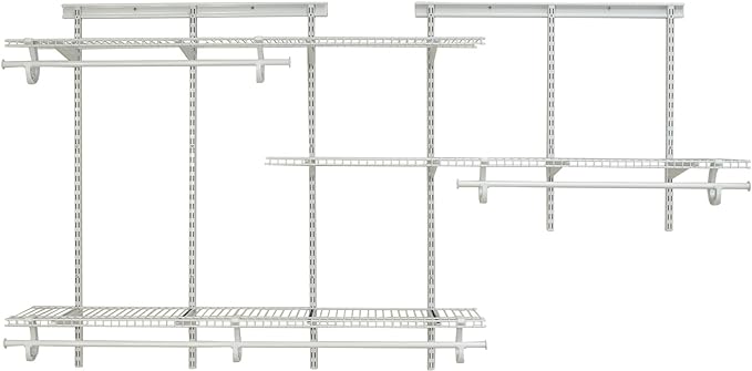 ClosetMaid ShelfTrack Wire Closet Organizer System, Adjustable from 5 to 8 Ft., With Shelves, Clothes Rods, Hardware, Durable Steel, White
