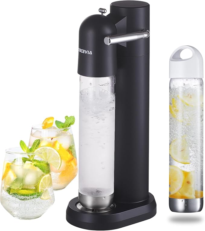 Sparkling Water Machine Soda Maker Beverage Drink Dispenser for Home, Soda Streaming Maker with BPA Free Bottles(2x1L), Seltzer Fizzy Maker Compatible with Screw-in 60L CO2 (NOT Included), Black