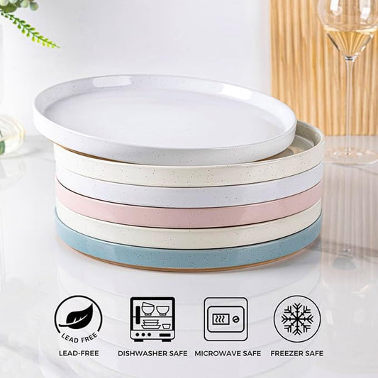 AmorArc Ceramic Dinnerware Set for 8 | Handpainted Stoneware Plates and Bowls with Rustic Terracotta Underside| Scratch Resistant,Dishwasher & Microwave Safe Dishes Sets- 24pcs Colorful
