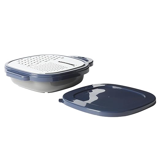 Oster Bluemarine Flat Grater Set – Stainless Steel Food Grater with Storage Container and Lid, Compact Kitchen Tool for Cheese, Veggies, Carrots
