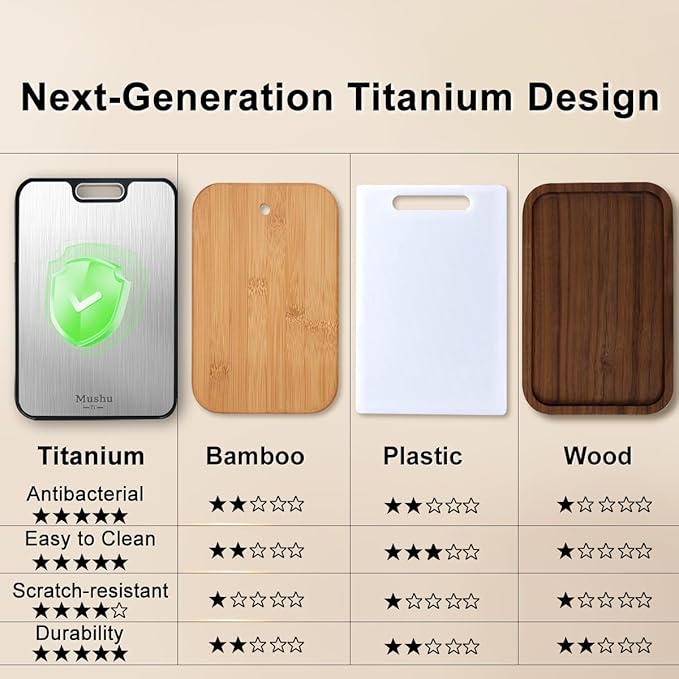 Mushu Titanium Cutting Boards for Kitchen,Upgrated Double Sided Food-Grade 100% Pure Titanium w/Wheat Straw PP Chopping Board for Meat Vegetable Fruit,Easy to Clean,Kitchen Gifts Large Size