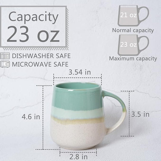 Bosmarlin Extra Large Ceramic Coffee Mug, 23 Oz, Dishwasher and Microwave Safe, Oversized Big Tea Cup for Office and Home (Mint Green)