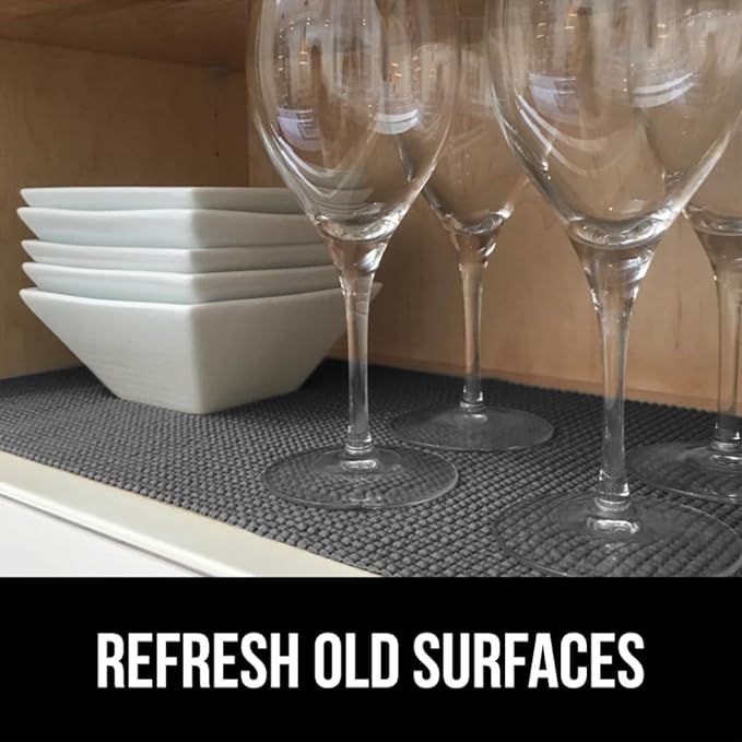 GORILLA GRIP powerGRIP Drawer Shelf and Cabinet Liner, Thick Strong Hold, Non-Adhesive Liners Protect Kitchen Cabinets and Cupboard, Bathroom Drawers, Easy Install, Breathable Mat, 17.5" x10' Charcoal