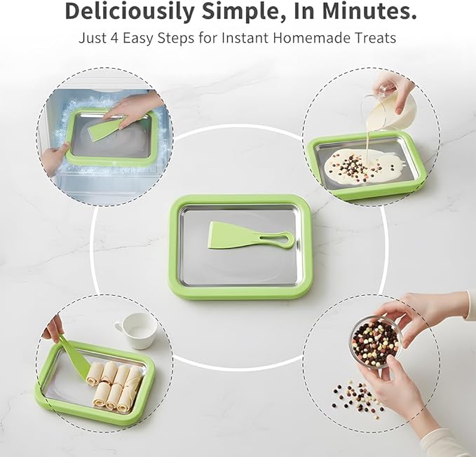 At-Home Rolled Ice Cream Maker Kit, Ice Cream Roller Maker with 2 Scrapers, DIY Fun Family Activity Instant Ice Cream Maker for Yogurt, Sorbet (White)