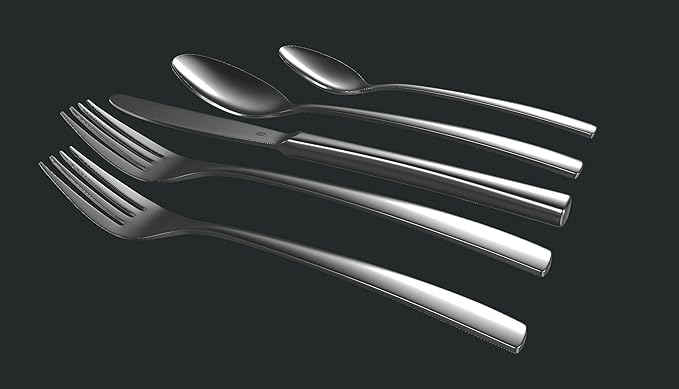 Modern Sleek Silverware Set - 18/10 Stainless Steel Flatware Set for Elegant Dining - Dishwasher Safe Cutlery Set (20-Piece)