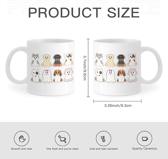 Coffee Mugs Ceramic Latte Mug with Handle Cute Dogs Pattern 11 OZ for Men Women for Latte Cappuccino Cocoa Milk Dishwasher & Microwave Safe