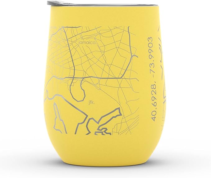 Well Told Engraved Brooklyn New York Map Insulated Wine Tumbler, Etched Stainless Steel Cup (12 oz, Sunrise Yellow) City Map Insulated Tumbler, Custom Insulated Tumbler, Outdoor Drinkware