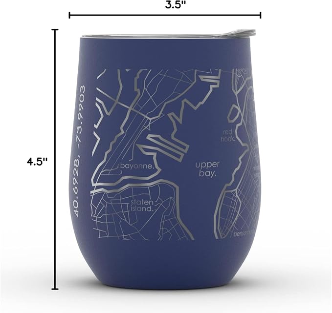 Well Told Engraved Brooklyn New York Map Insulated Wine Tumbler, Etched Stainless Steel Cup (12 oz, Midnight Blue) City Map Insulated Tumbler, Custom Insulated Tumbler, Outdoor Drinkware