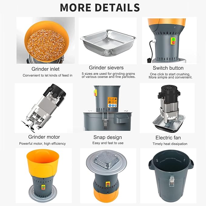 25L Electric Grain Mill Grinder, Corn Mill, Flour Mills Molino de Maiz, Farm Home Grinder for Feed, Wheat With 7 Size Filters + 1 Wrench