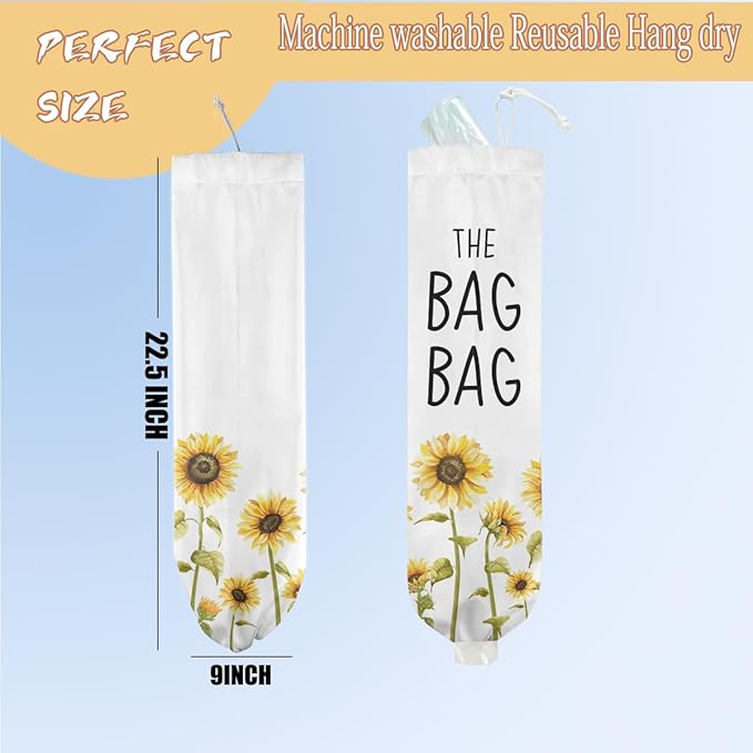 Sunflower Plastic Bag Holder for Kitchen Essentials, Reusable Wall Mount Grocery Bag Holder for Plastic Storage bag, Large Storage Organizer Storage Dispenser, Sunflower Gifts for Women Mom Grandma