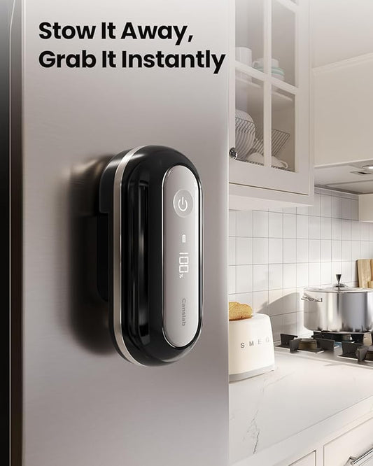 Canslab RETRO Electric Can Opener, Auto-Stop One-Touch Operation, USB Rechargeable with LED Battery Track, Side Cut Smooth Edge Can Opener for Seniors with Arthritis, Wall-Mountable Small Size, Black