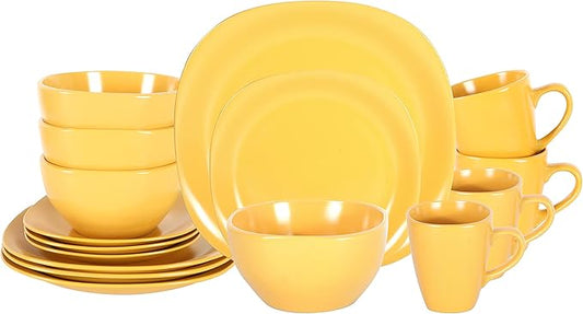 Stoneware Square 16pc Dinnerware Set, Matte Yellow