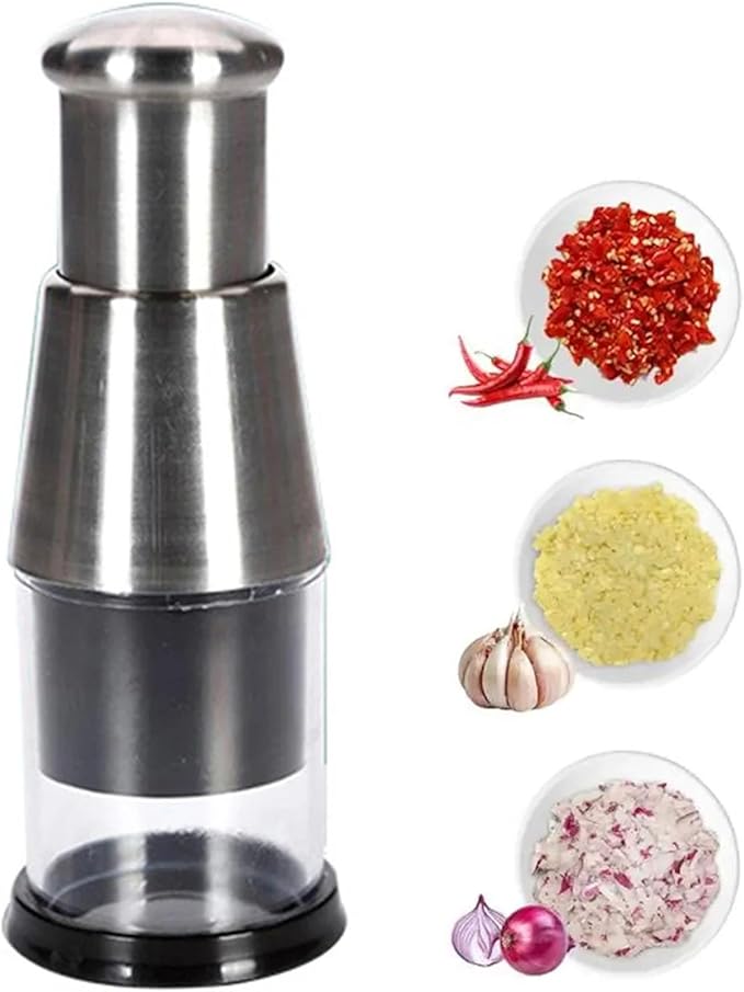 Manual Garlic Chopper Garlic Crusher Pressing Handheld Food Chopper Slicer Vegetable Cooking Crusher Stainless Steel for Food Enthusiasts and Cooking Staff