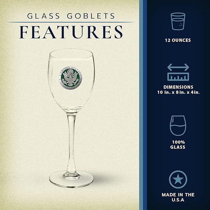 Heritage Pewter Army Glass Goblets – Set of 2 | 12 OZ Goblet Wine Glasses | Expertly Crafted Pewter Glass