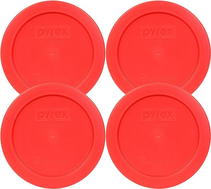 Pyrex 7200-PC 2-Cup Red Food Storage Replacement Lid (4-Pack) - Made in USA