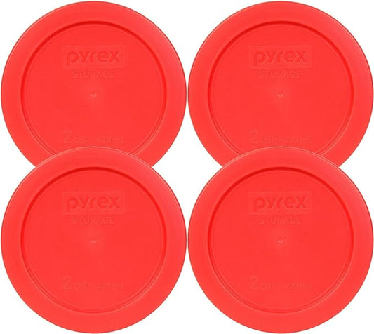 Pyrex 7200-PC 2-Cup Red Food Storage Replacement Lid (4-Pack) - Made in USA