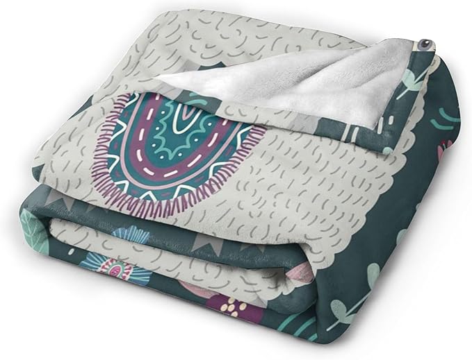 Alpaca Blanket Botanical Flower Throw Blanket Cozy Plush Boho Bohemia Llama Fleece Flannel Ultra Soft Blankets Lightweight Fuzzy Party Gifts for Adult Bed Couch Sofa Kids 60"X50"
