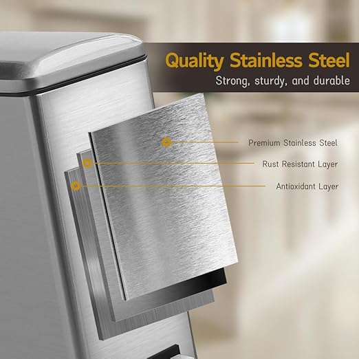 Bathroom Trash Can 2.6 Gallon with Lid, Garbage Can with a Soft Close lid, 10l Stainless Slim Step Trash Can with Removable Inner Bucket for Bathroom,Bedroom,Home Office