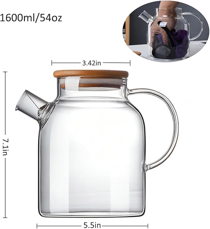Hwagui - Glass Teapot with Infuser for Loose Tea and Blooming Tea, Heat Resistant Glass Teapot and Kettle for Stovetop, Perfect Tea Maker, 1600ml/54oz