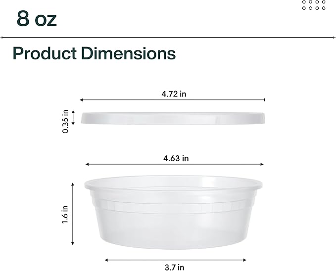 Heavy-Duty PP Deli Containers with Lids - 8oz PP Deli Container, 36 sets