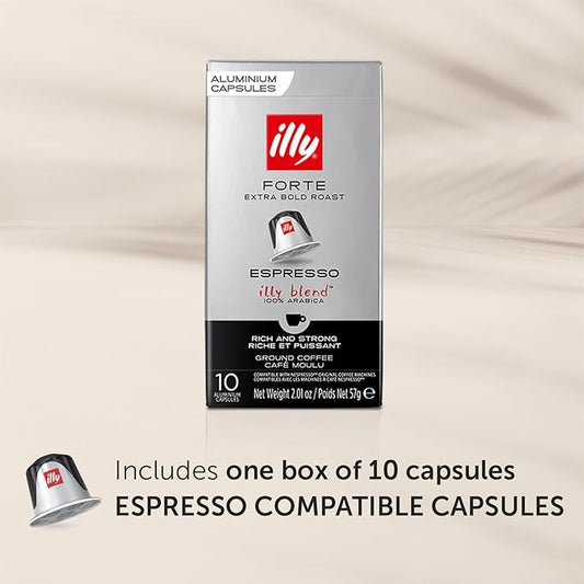 Illy Espresso Compatible Capsules - Single-Serve Coffee Capsules & Pods - Forte Extra Bold Roast - Notes Of Dark Chocolate Coffee Pods - For Nespresso Coffee Machines – 10 Count