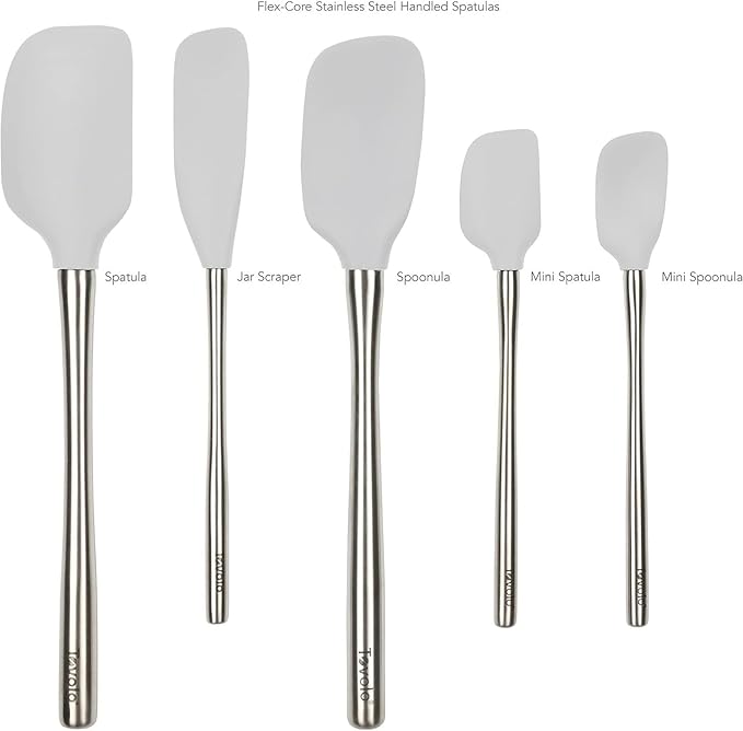 Tovolo Flex-Core Stainless Steel Handled Spatula Set of 5 for Meal Prep, Cooking, Baking, and More