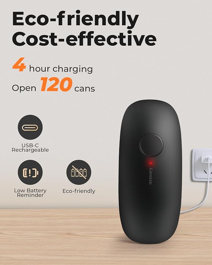 Canslab Rechargeable Electric Can Openers for Kitchen for Seniors with Arthritis- USB Battery Automatic Can Opener for Any Size Can - Smooth Edge, Handsfree, Portable Small One Touch Opener