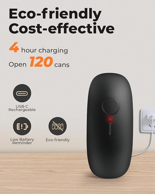 Canslab Rechargeable Electric Can Openers for Kitchen for Seniors with Arthritis- USB Battery Automatic Can Opener for Any Size Can - Smooth Edge, Handsfree, Portable Small One Touch Opener